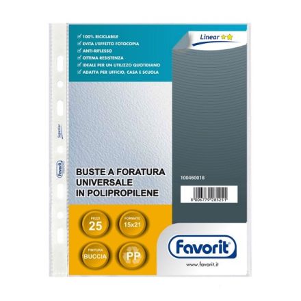 Buste a foratura universale - Polipropilene goffrato - 21x15 cm - medio spessore - conf. 25 pz.