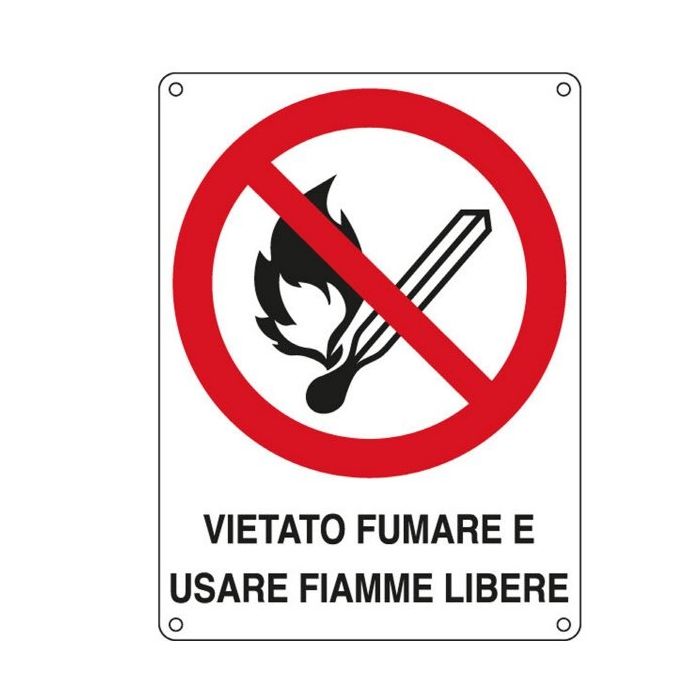 Cartello "Vietato Fumare" EN ISO 7010 Alluminio Spess. 5/10 Mm. 350x125